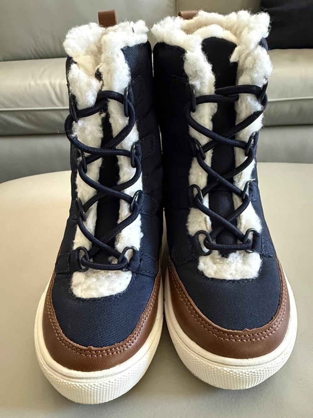 Old Navy Navy and Brown Sherpa Lace-Up Kids Boots